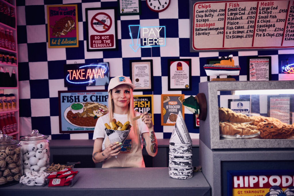 Lucy Sparrow and#8211 The Bourdon St Chippy at the Lyndsey Ingram Gallery photographed by Alun Callender for JBPR